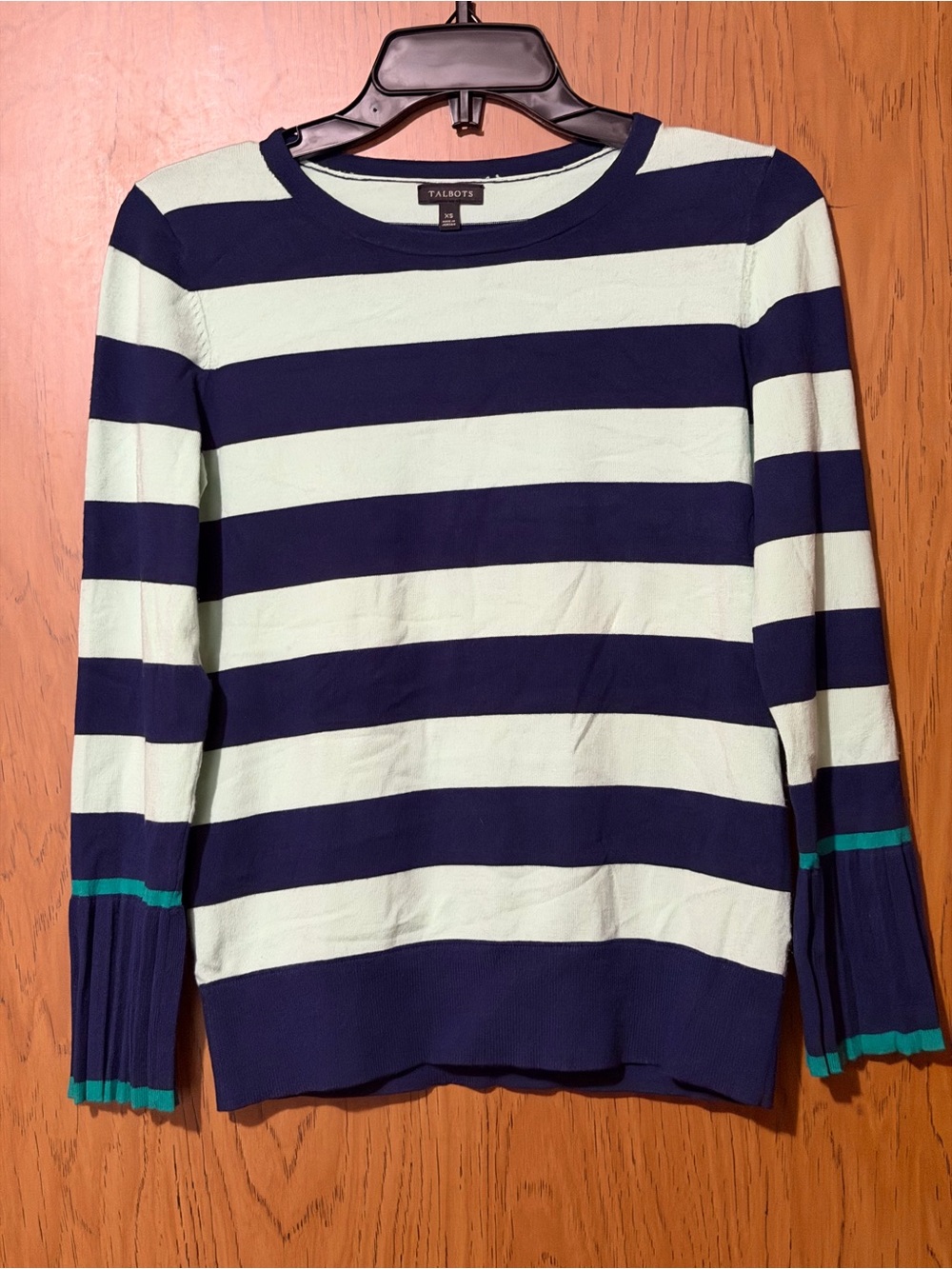 Talbots Navy, Cream & Teal Accent Striped Long Sleeve Top